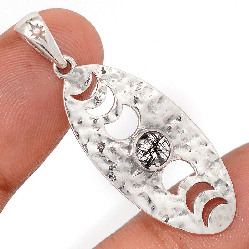 1.7" Phases Of Moon - Black Rutilated Quartz Pendants - DSNP2377