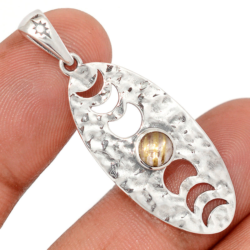 1.7" Phases Of Moon - Golden Rutile Pendants - DSNP2379