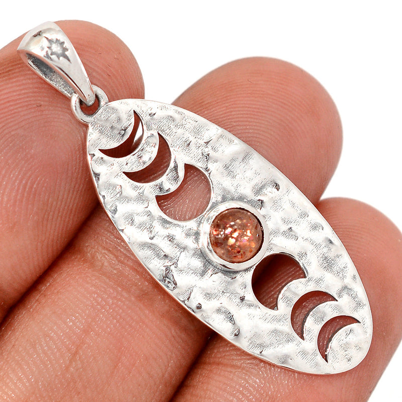 1.7" Phases Of Moon - Rainbow Sunstone Pendants - DSNP2380