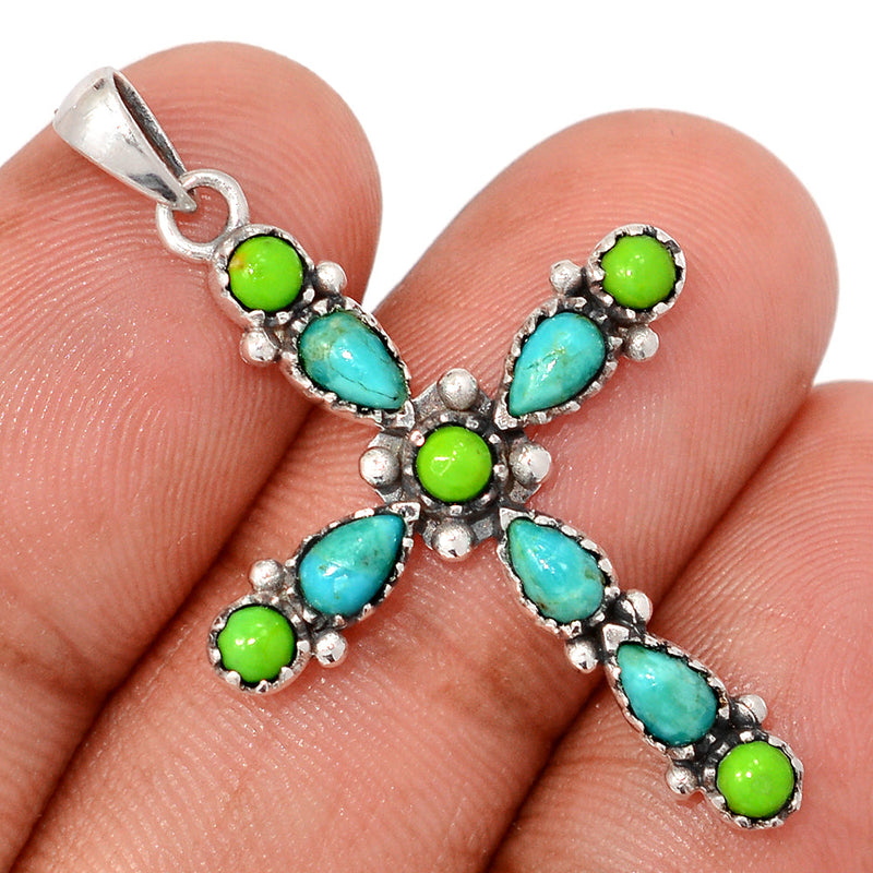 1.6" Cross - Blue & Green Mohave Turquoise Pendants - DSNP2382