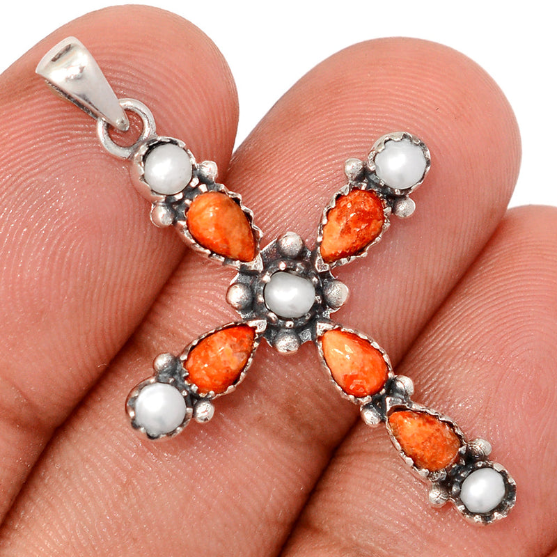 1.6" Cross - Coral & Pearl Pendants - DSNP2383