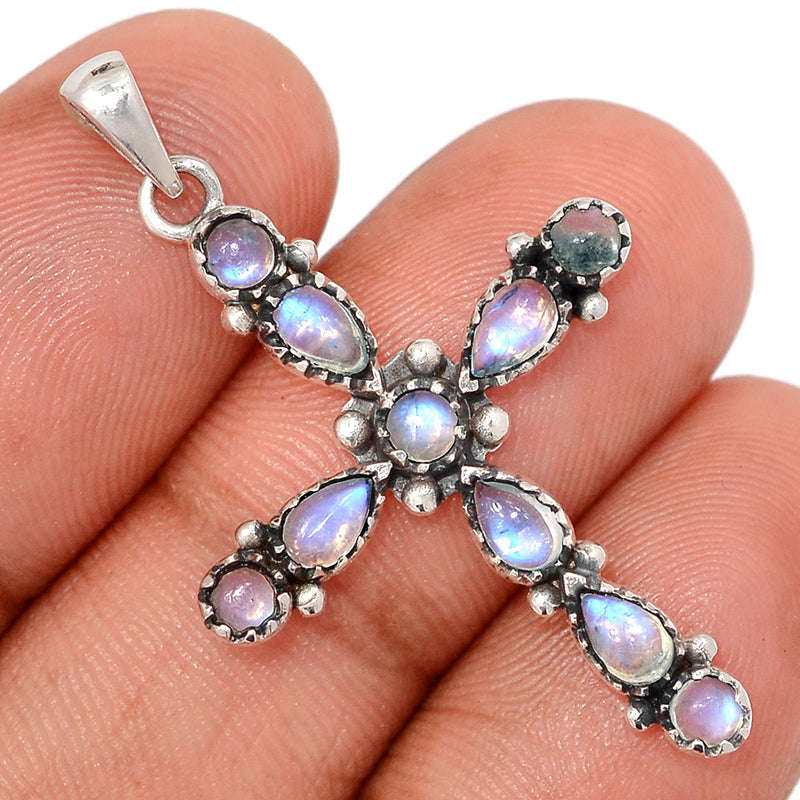 1.6" Cross - Rainbow Moonstone Pendants - DSNP2384