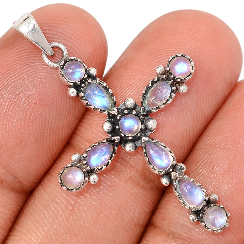 1.6" Cross - Rainbow Moonstone Pendants - DSNP2387