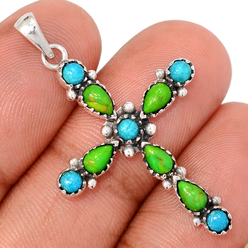1.6" Cross - Blue & Green Mohave Turquoise Pendants - DSNP2388