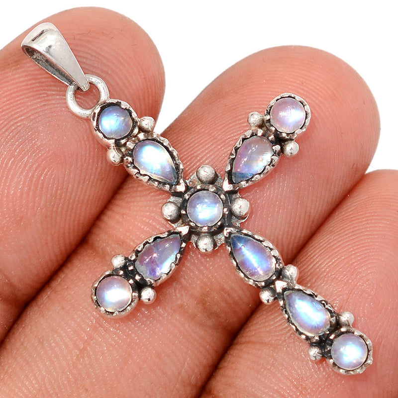 1.6" Cross - Rainbow Moonstone Pendants - DSNP2393