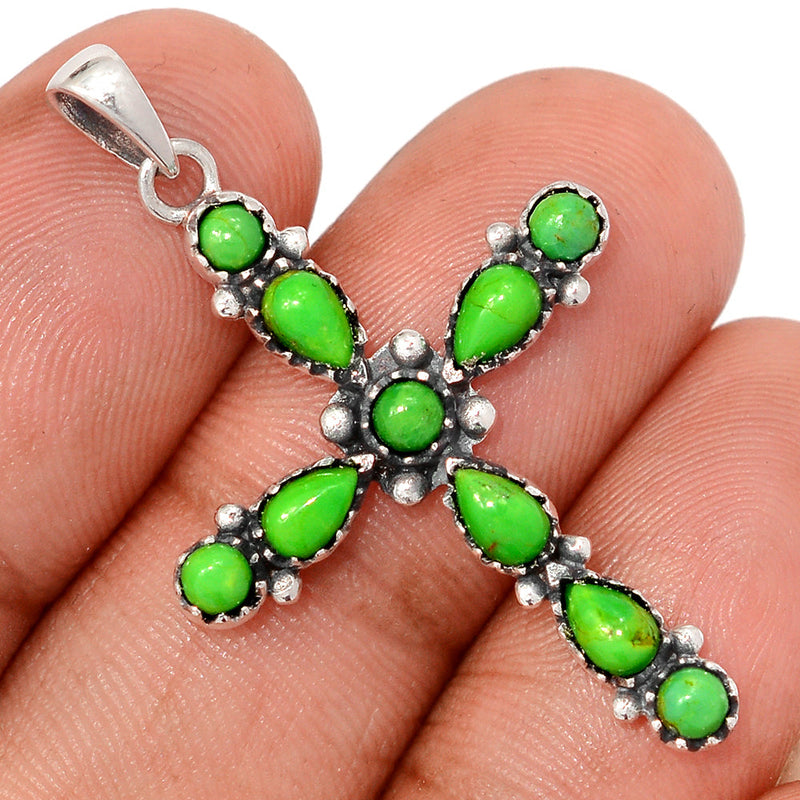 1.6" Cross - Mohave Green Turquoise Pendants - DSNP2394
