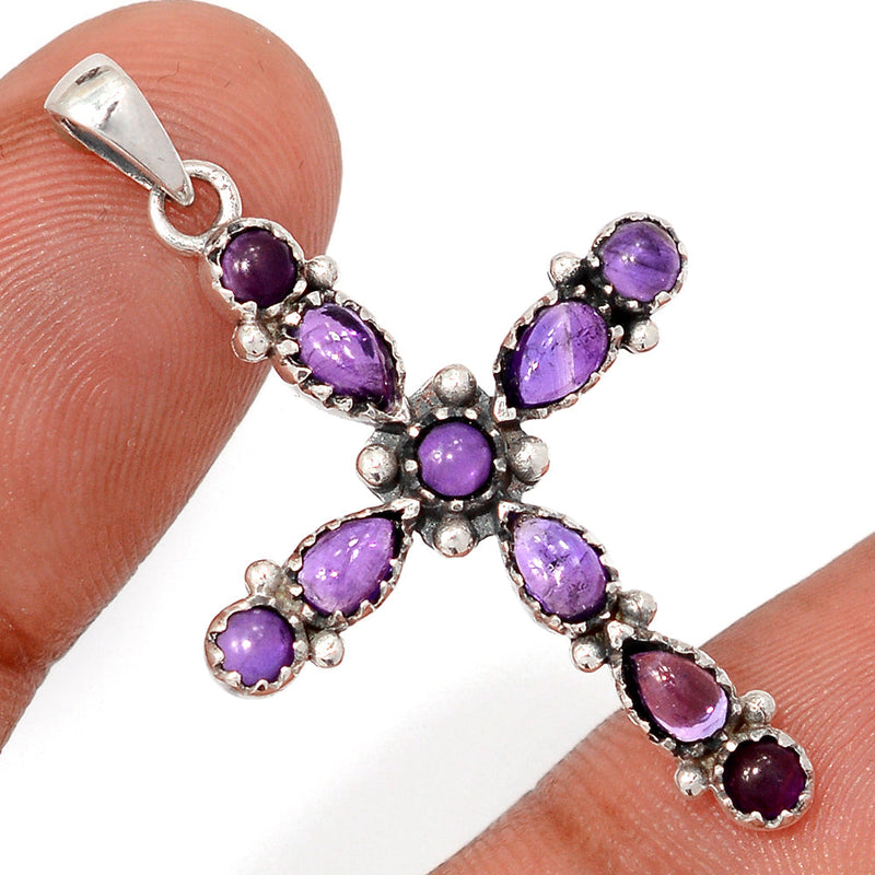 1.6" Cross - Amethyst Cabochon Pendants - DSNP2395