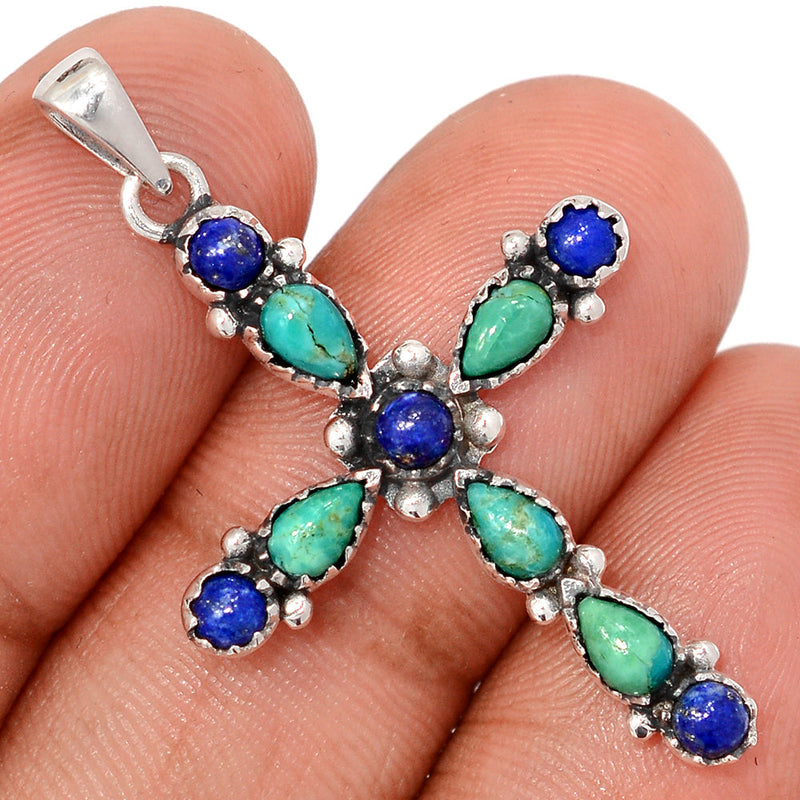1.6" Cross - Lapis & Mohave Blue Turquoise Pendants - DSNP2398