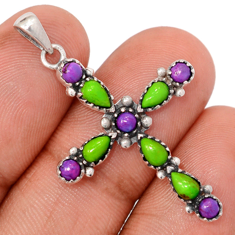 1.6" Cross - Green & Purple Mohave Turquoise Pendants - DSNP2403