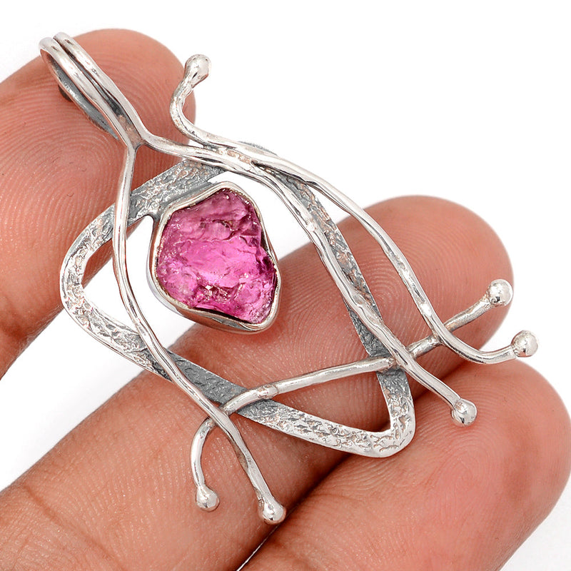 1.8" Designer - Pink Tourmaline Rough Pendants - DSNP2406