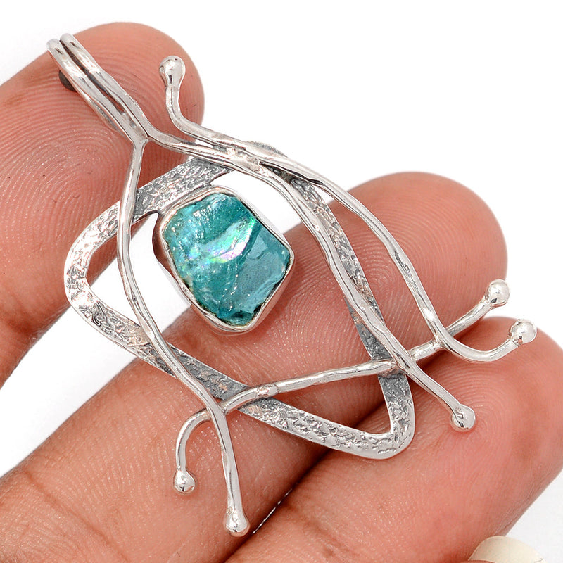 1.8" Designer - Neon Blue Apatite Rough Pendants - DSNP2414