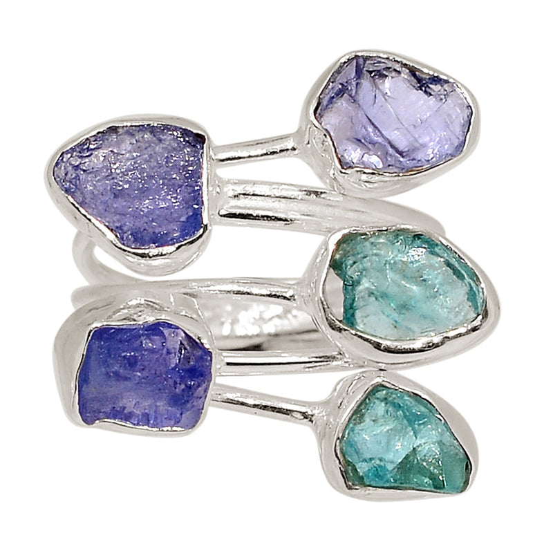 Designer - Tanzanite & Neon Blue Apatite Rough Ring - DSNR123