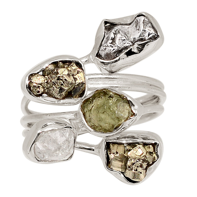 Designer - Moldavite, Herkimer Diamond, Mexican Pyrite Druzy & Meteorite Campo Del Cielo - DSNR124