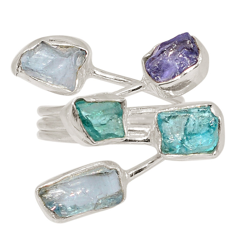 Designer - Tanzanite, Aquamarine & Neon Blue Apatite Rough Ring - DSNR128