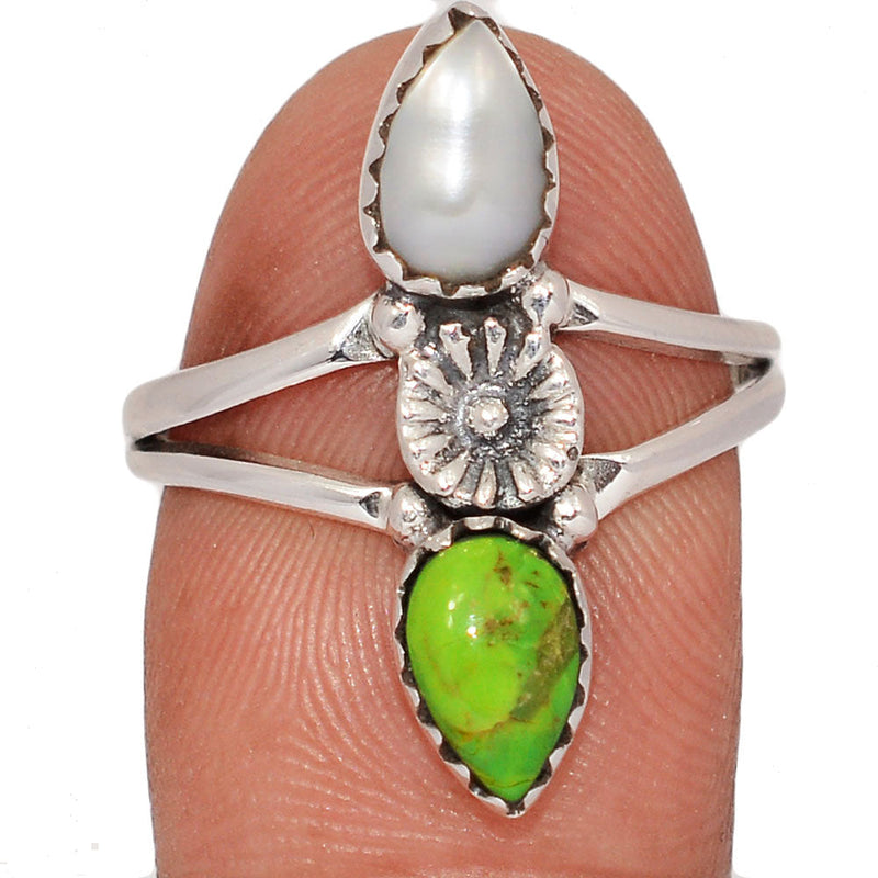 Southwest - Cultured Fresh Water Pearl & Green Mohave Turquoise Rings - DSNR154