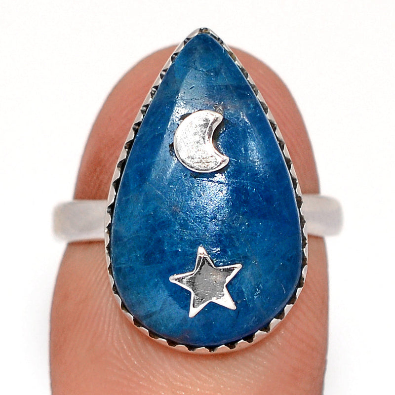 Moon & Star - Neon Blue Apatite Cabochon Rings - DSNR183
