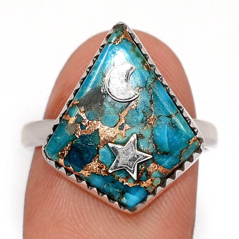 Moon & Star - Copper Blue Turquoise Rings - DSNR192