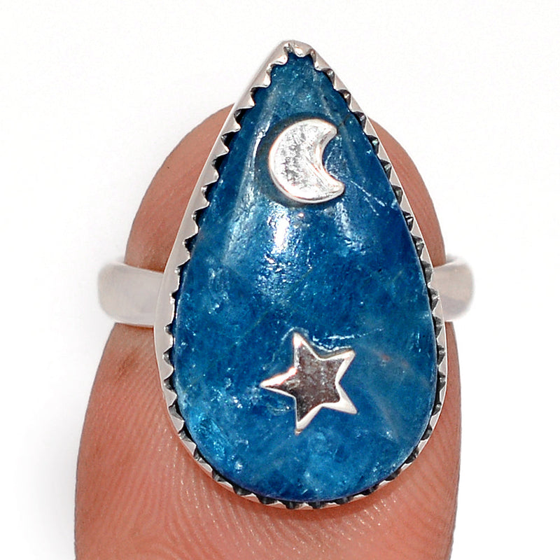 Moon & Star - Neon Blue Apatite Cabochon Rings - DSNR194