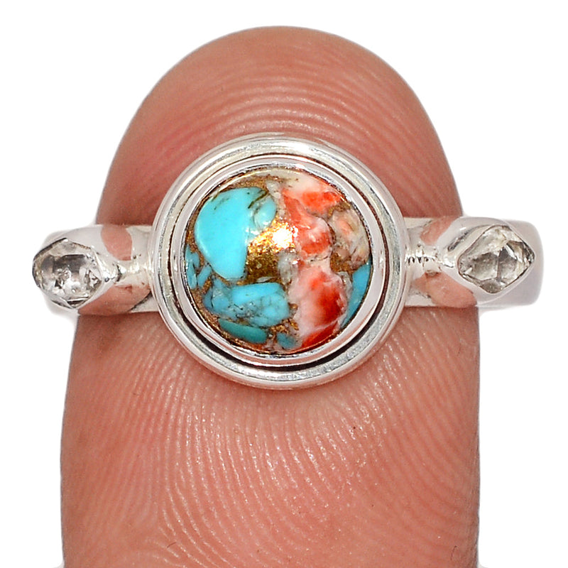 Designer - Multi Copper Turquoise & Herkimer Diamond Rings - DSNR208