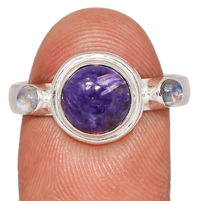 Designer - Charoite & Rainbow Moonstone Rings - DSNR209