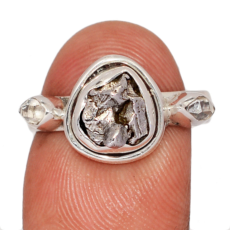 Designer - Meteorite Campo Del Cielo & Herkimer Diamond Rings - DSNR215