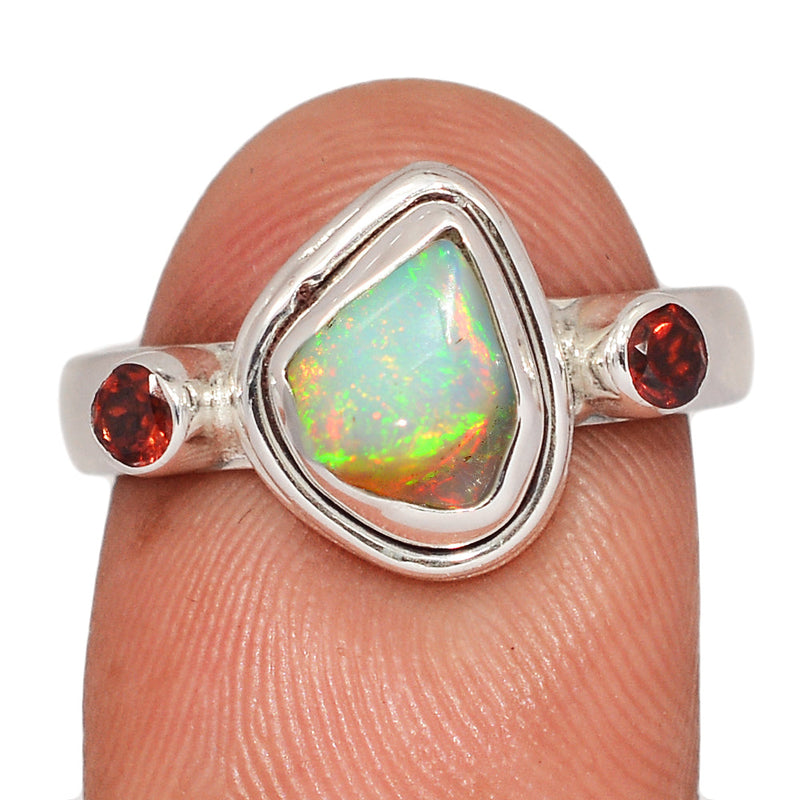 Designer - Ethiopian Opal Polish Rough & Garnet Rings - DSNR220