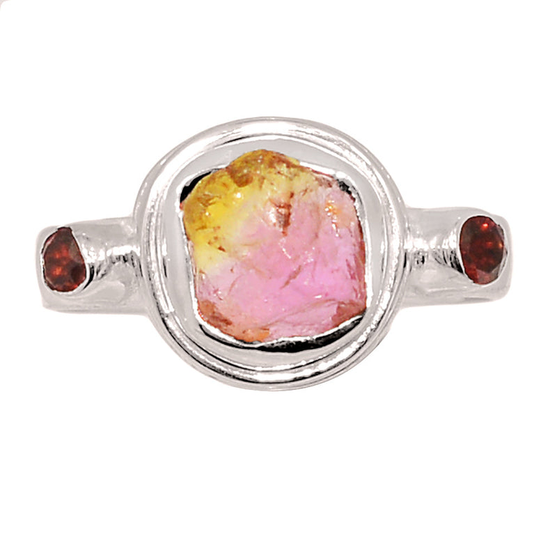 Designer - Watermelon Tourmaline Rough & Garnet Rings - DSNR223