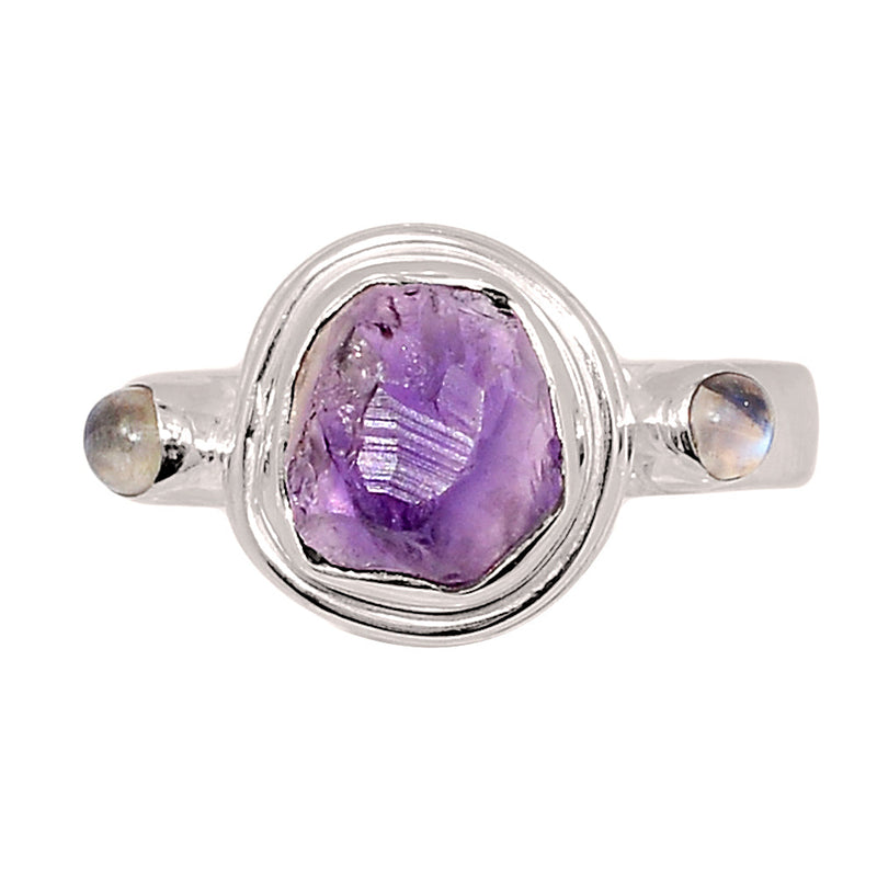 Designer - Amethyst Rough & Rainbow Moonstone Rings - DSNR226