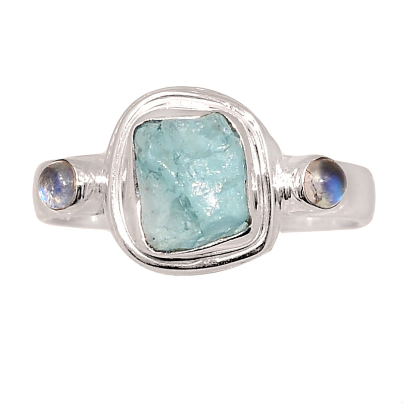 Designer - Aquamarine Rough & Rainbow Moonstone Rings - DSNR227