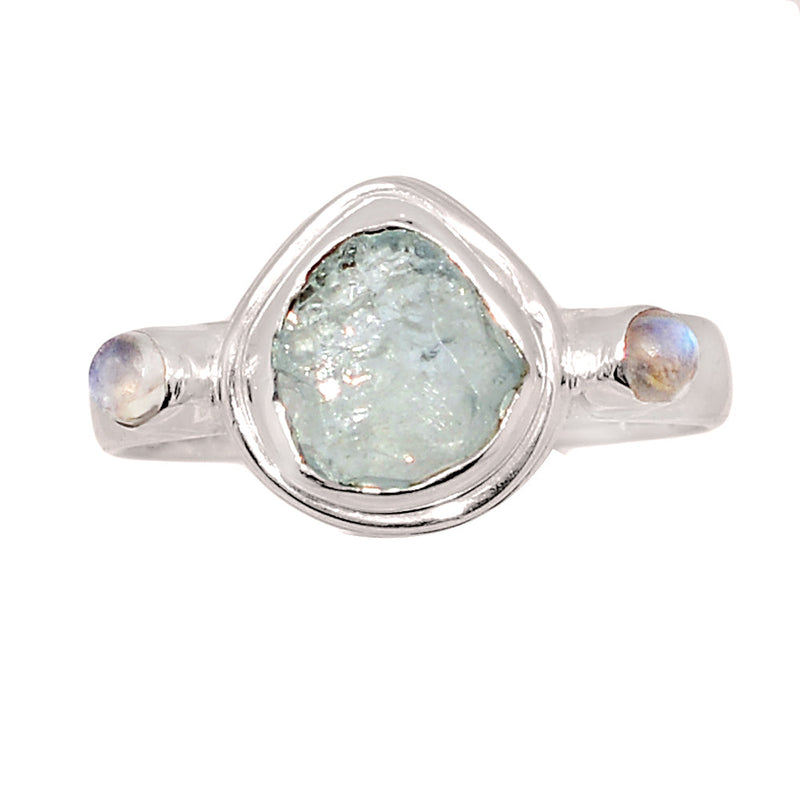 Designer - Aquamarine Rough & Rainbow Moonstone Rings - DSNR230