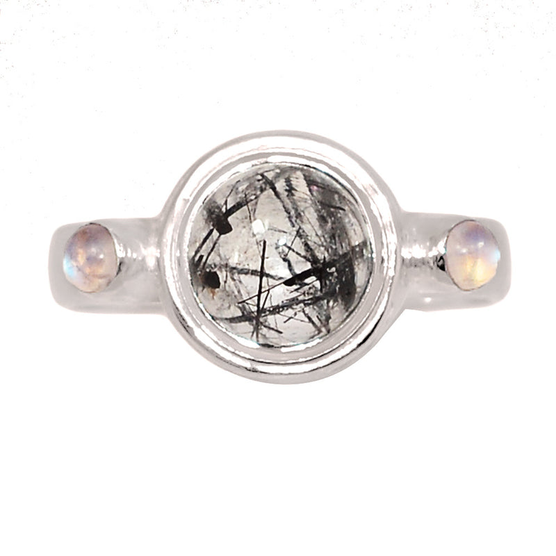Designer - Black Rutilated Quartz & Rainbow Moonstone Rings - DSNR235