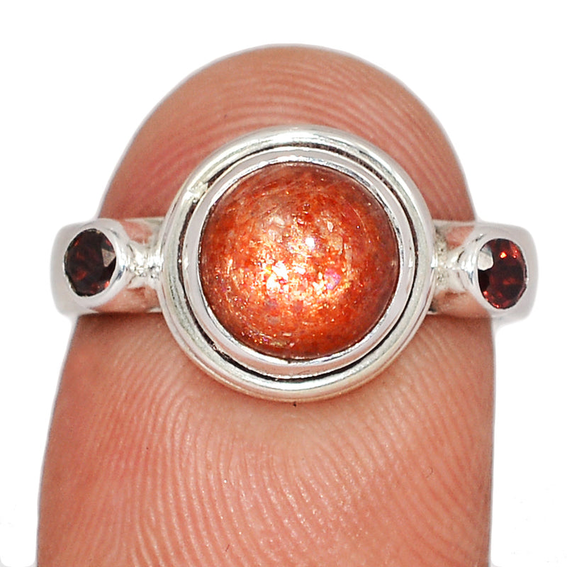 Designer - Rainbow Sunstone & Garnet Rings - DSNR237