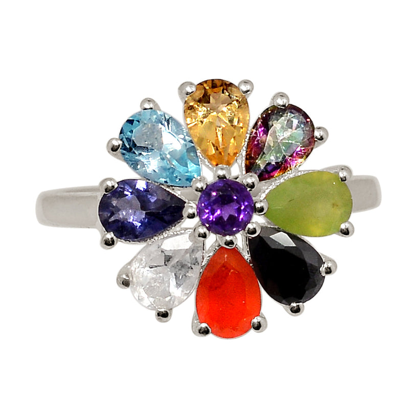 Designer - Amethyst, Citrine, Prehnite, Black Onyx, Carnelian, White Topaz, Iolite, Blue Topaz & Rainbow Topaz Ring - DSNR269