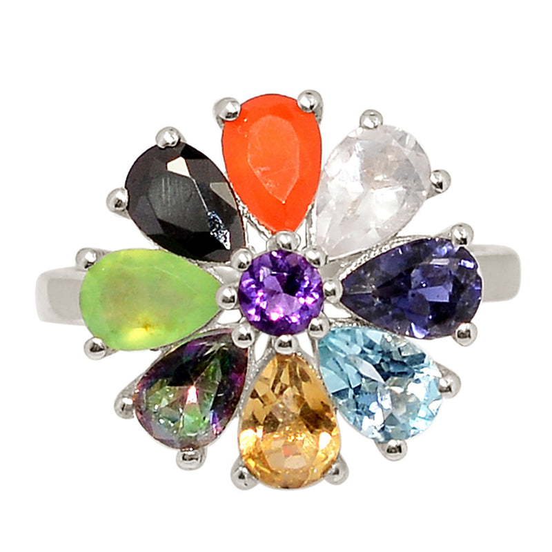 Designer - Amethyst, Citrine, Prehnite, Black Onyx, Carnelian, White Topaz, Iolite, Blue Topaz & Rainbow Topaz Ring - DSNR272