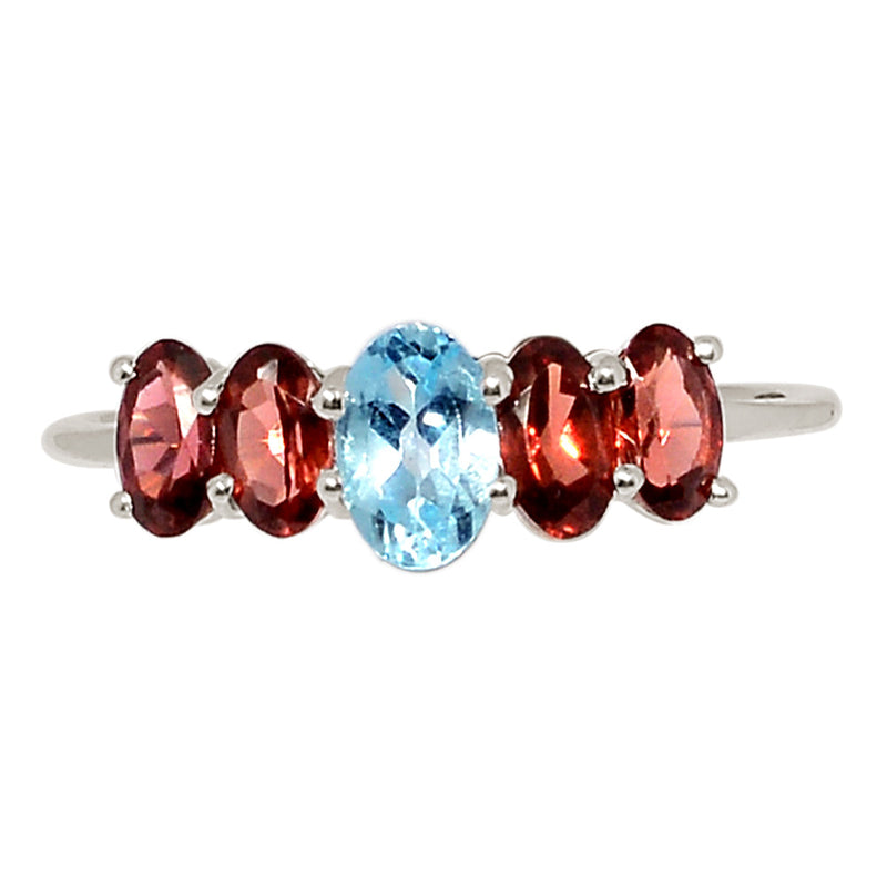 Designer - Blue Topaz & Garnet Ring - DSNR288