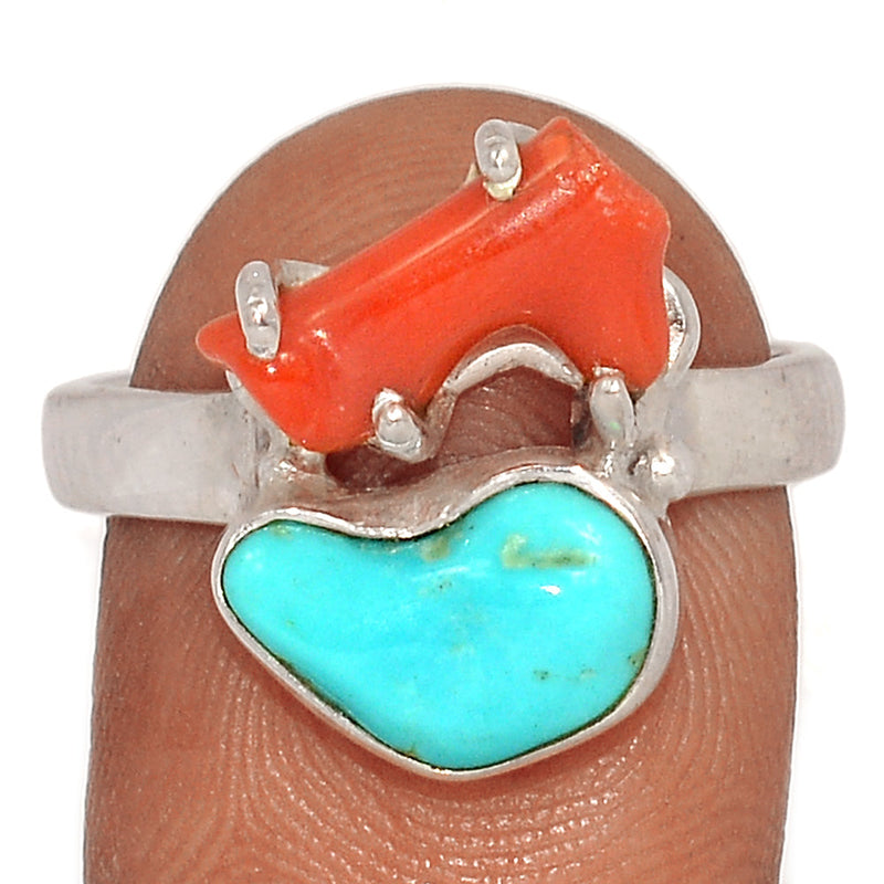 Designer - Kingman Turquoise Rough & Red Coral Ring - DSNR80
