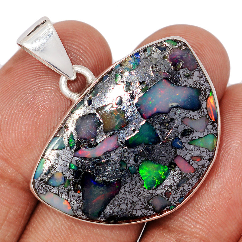 1.5" Ethiopian Opal In Pyrite Pendants - EOPP117