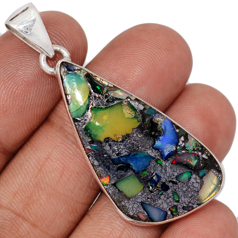 2" Ethiopian Opal In Pyrite Pendants - EOPP118