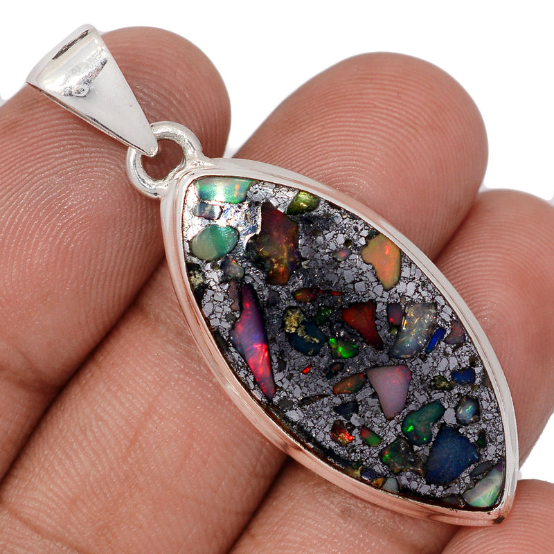1.8" Ethiopian Opal In Pyrite Pendants - EOPP125