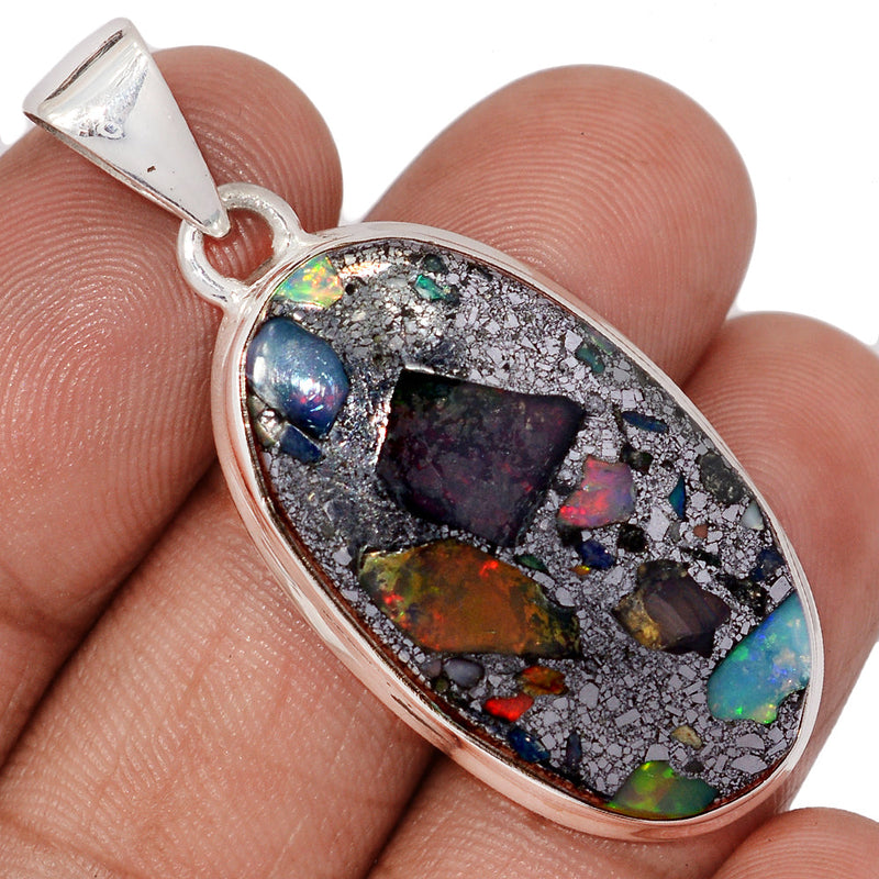 1.8" Ethiopian Opal In Pyrite Pendants - EOPP127