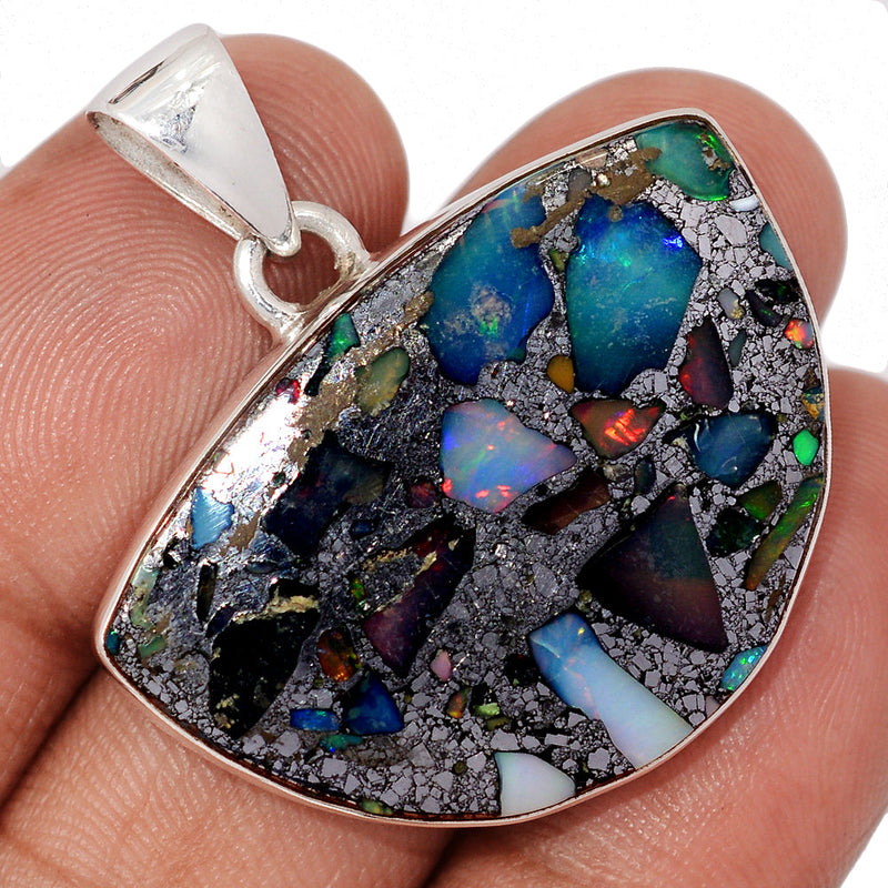 1.5" Ethiopian Opal In Pyrite Pendants - EOPP131