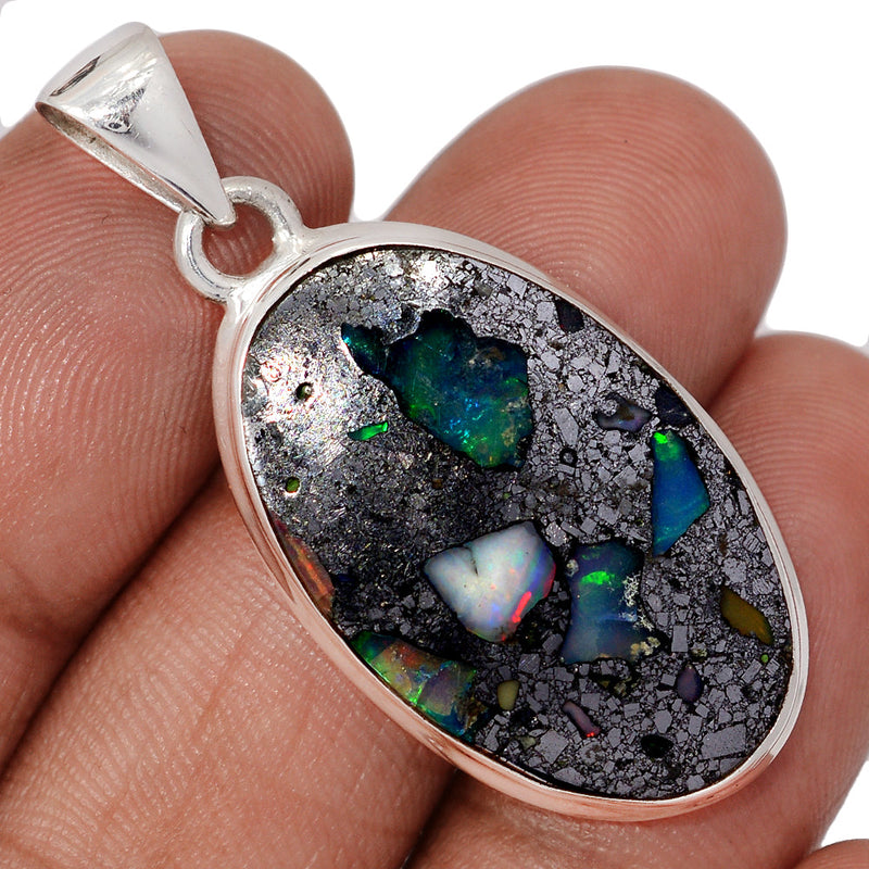 1.7" Ethiopian Opal In Pyrite Pendants - EOPP134