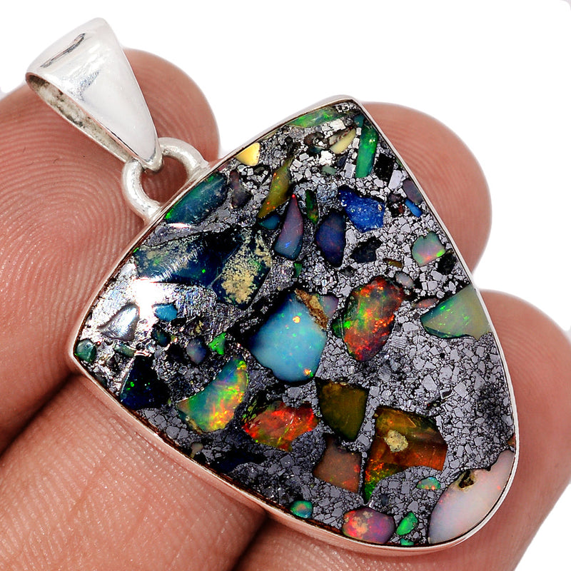 1.6" Ethiopian Opal In Pyrite Pendants - EOPP137