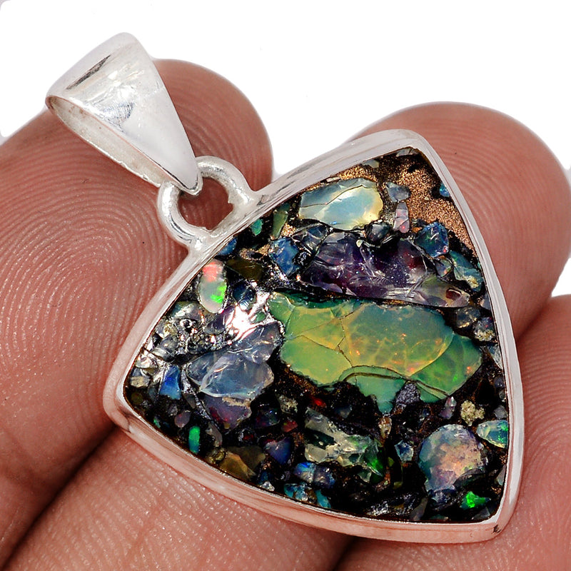 1.5" Ethiopian Opal In Pyrite Pendants - EOPP140