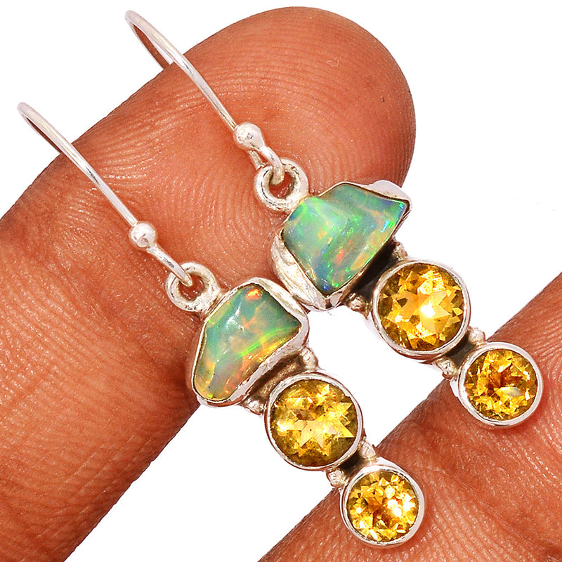 1.6" Ethiopian Opal Polish Rough & Citrine Earrings - EPRE141