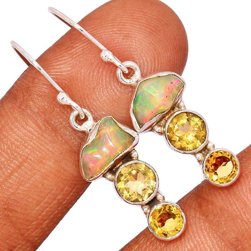 1.5" Ethiopian Opal Polish Rough & Citrine Earrings - EPRE167