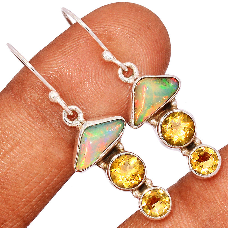 1.6" Ethiopian Opal Polish Rough & Citrine Earrings - EPRE169