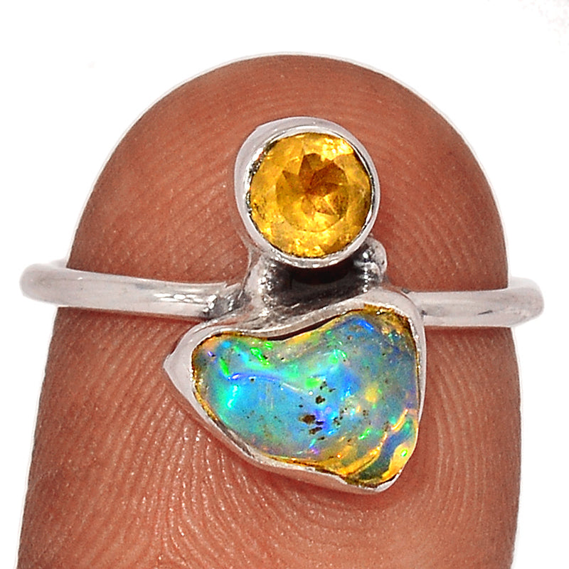 Ethiopian Opal Polish Rough & Citrine Ring - EPRR1062