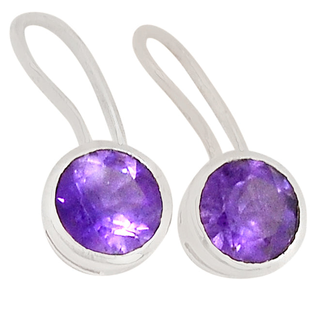 8*8 MM Round - Amethyst Faceted Earrings - ER2163A