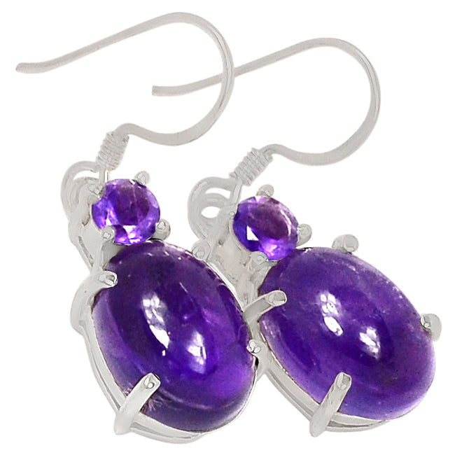 10*14 MM Oval & 5*5 MM Round - Amethyst Cabochon & Faceted Earrings - ER2190AWAMF